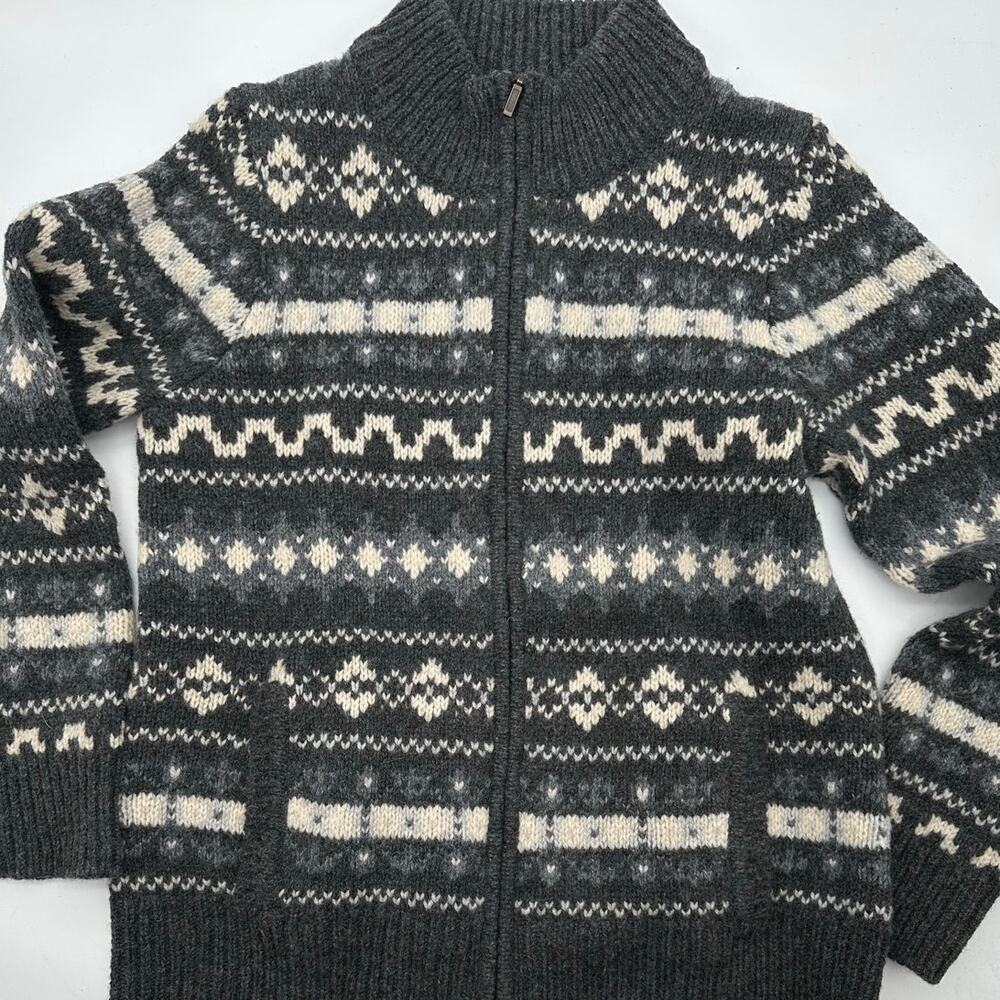 VTG L.L. Bean wool fair aisle Sz M zip sweater POCKETS warm Cardigan thick EUC